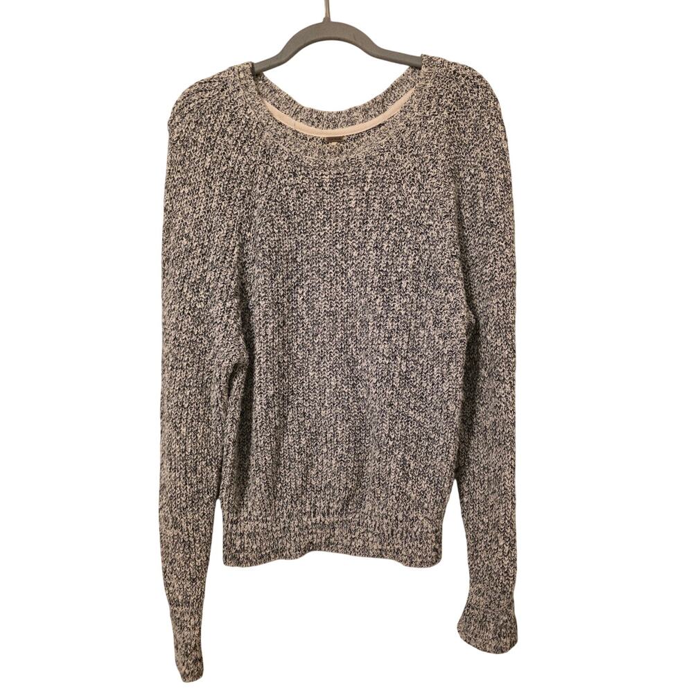 Free People Womens Small Black White Marled Chunky Knit Scoop Neck Sweater